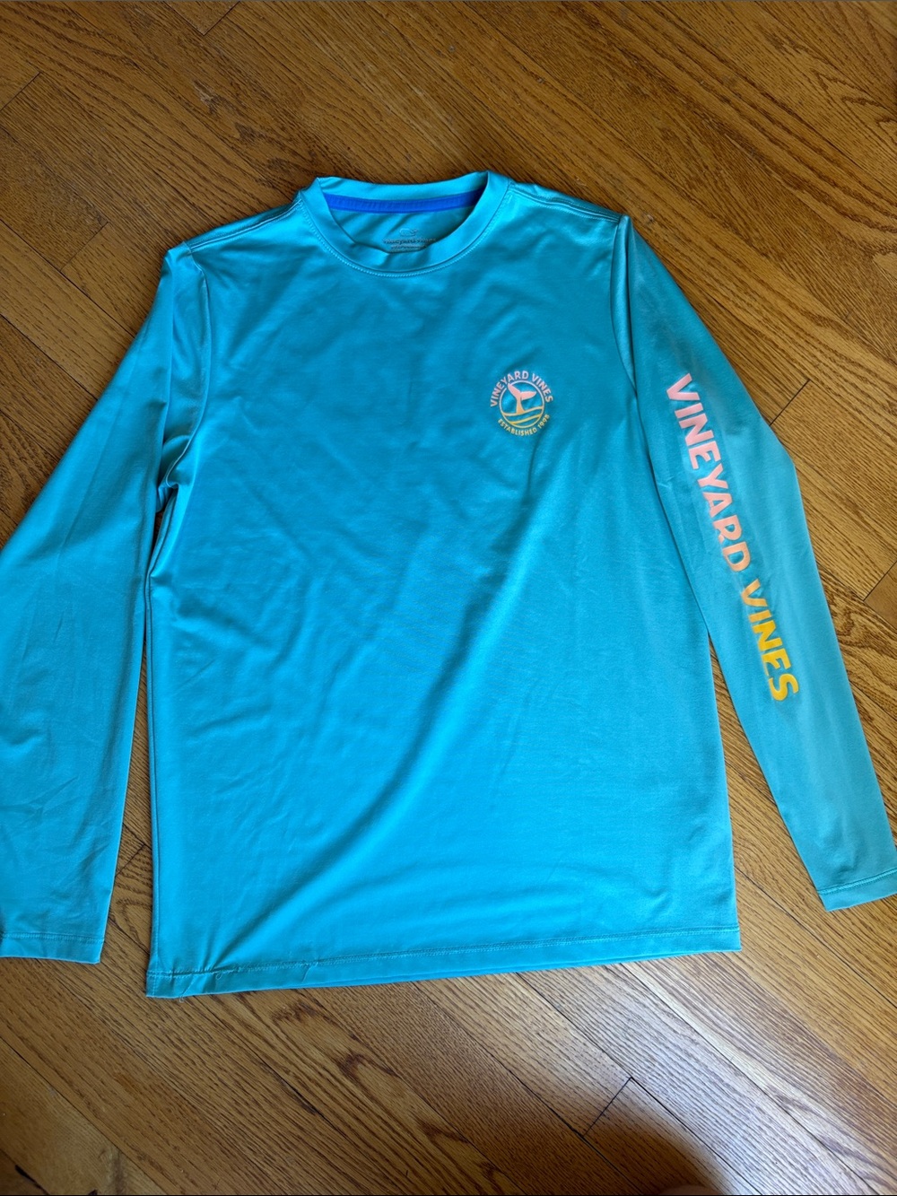 Vineyard Vines Aqua Blue Long Sleeve Performance Swim Tee